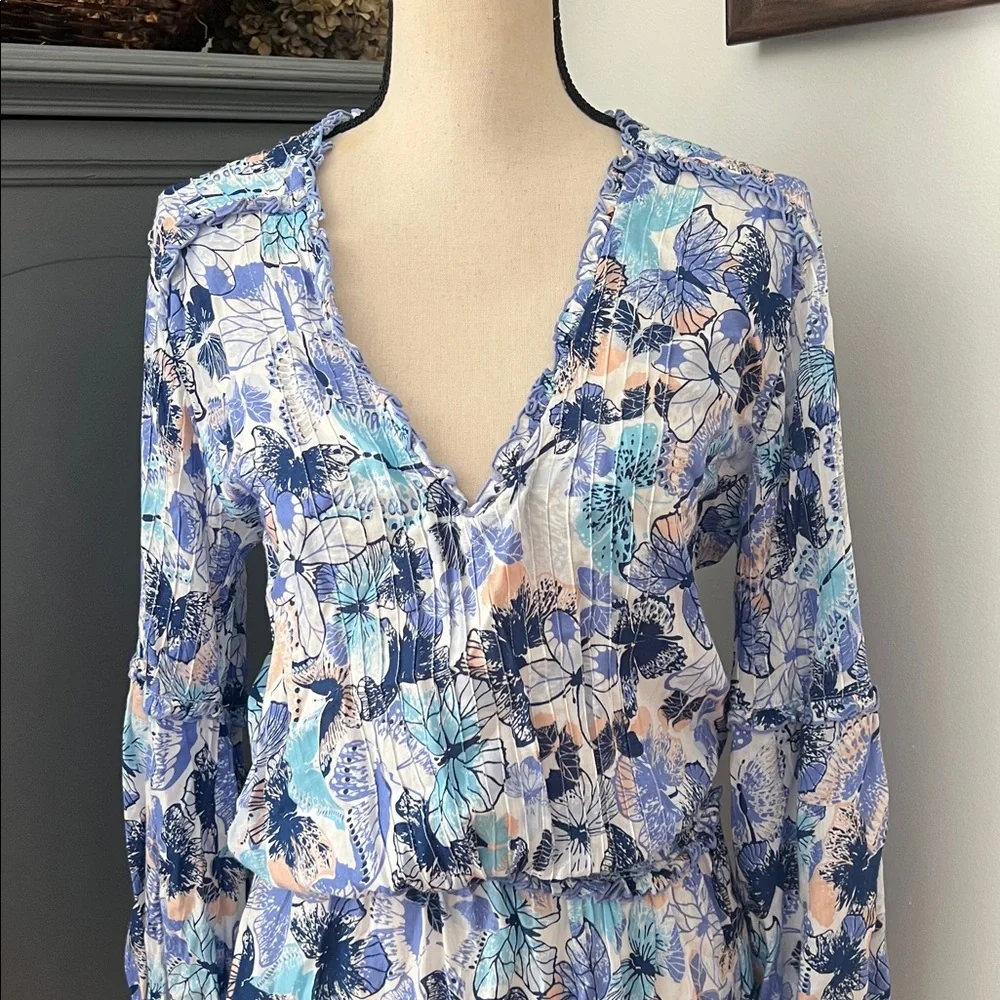 Poupette St Barth Ilona Mini Dress White Blue Mariposa - Picture 3 of 4